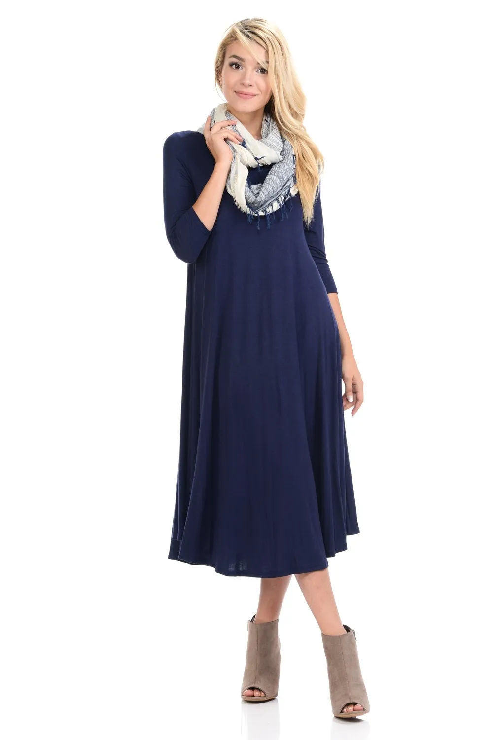A-Line Swing Trapeze Midi Dress