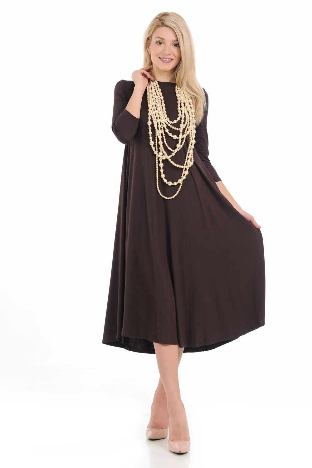 A-Line Swing Trapeze Midi Dress