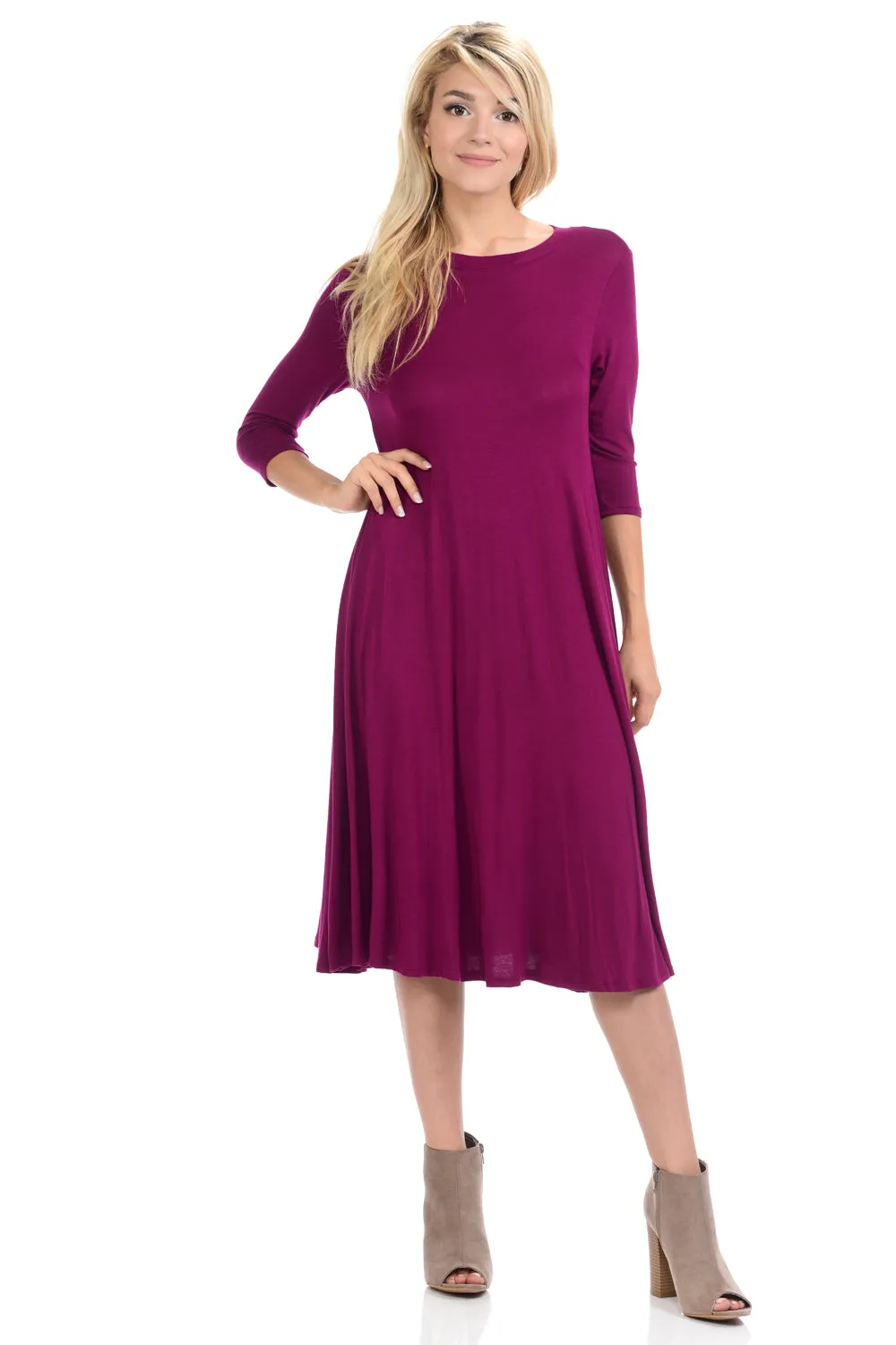 A-Line Swing Trapeze Midi Dress
