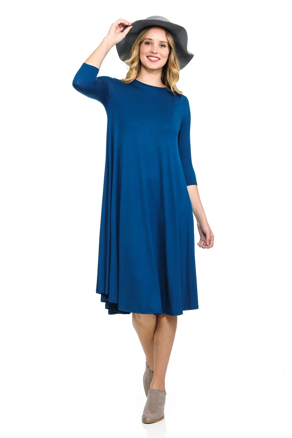 A-Line Swing Trapeze Midi Dress