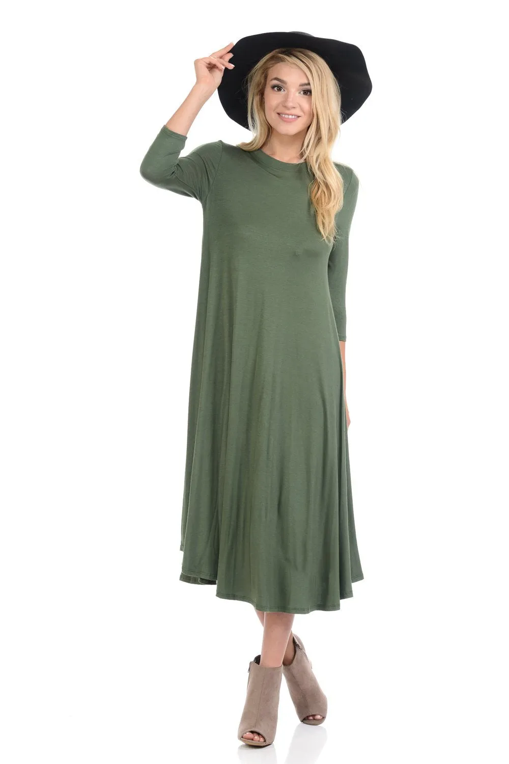 A-Line Swing Trapeze Midi Dress