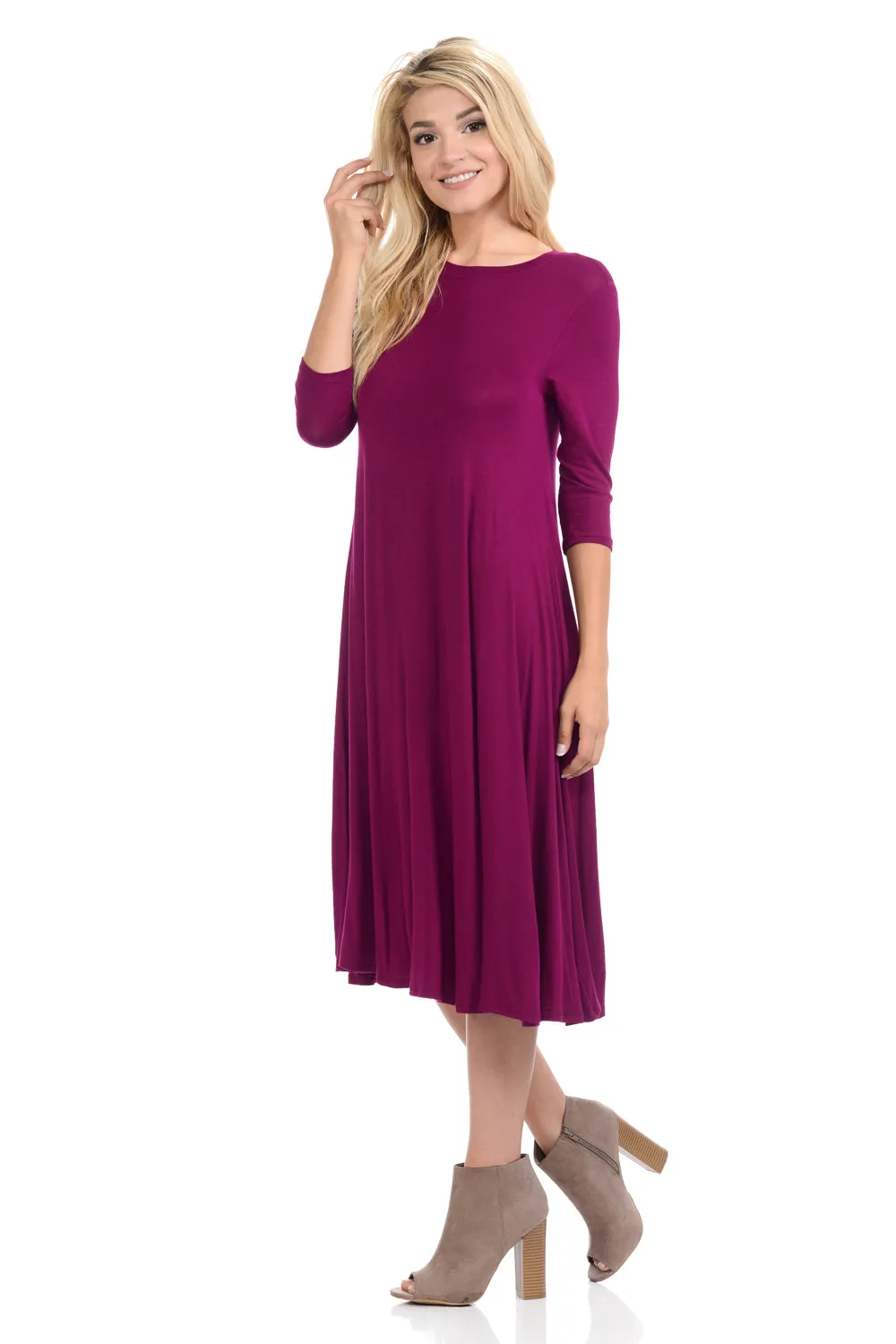 A-Line Swing Trapeze Midi Dress