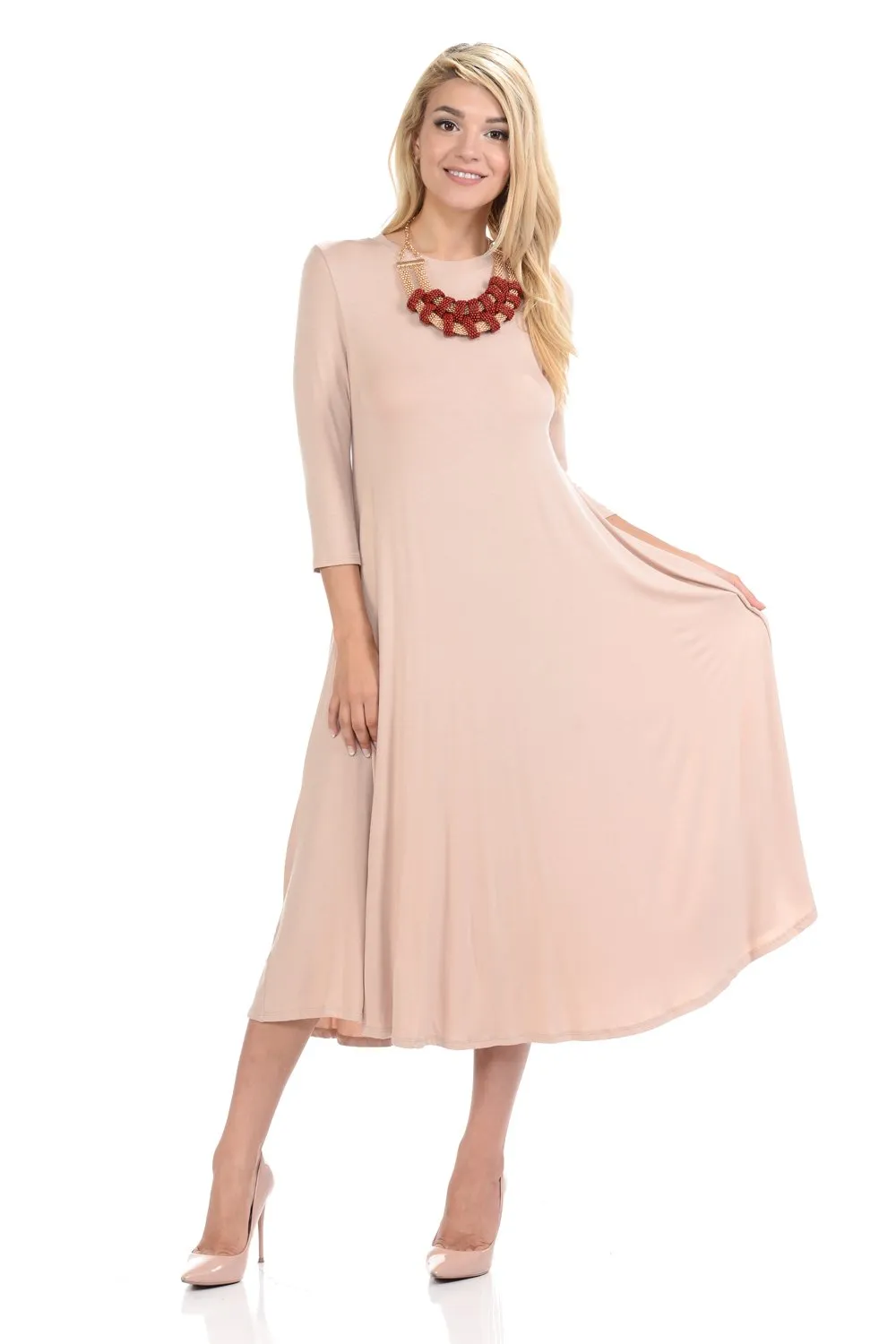 A-Line Swing Trapeze Midi Dress