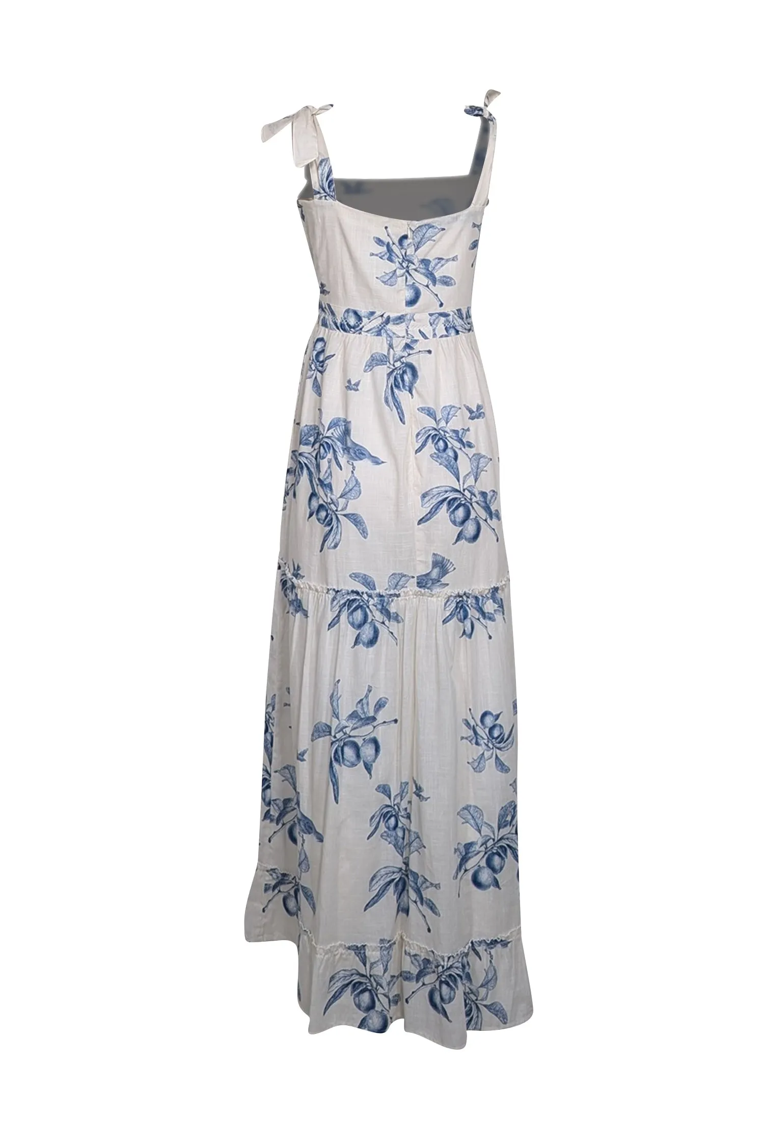 Agua Bendita for Anthropologie - White w/ Blue Fruit Toile Print Maxi Dress Sz M