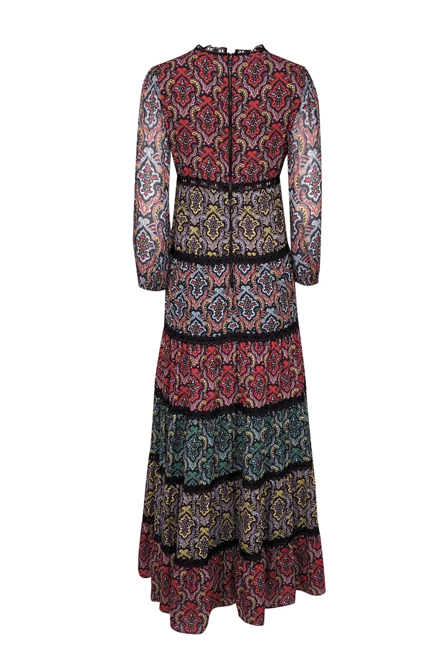 Alice & Olivia - Black w/ Multicolor Paisley Print Tiered Maxi Dress Sz 2