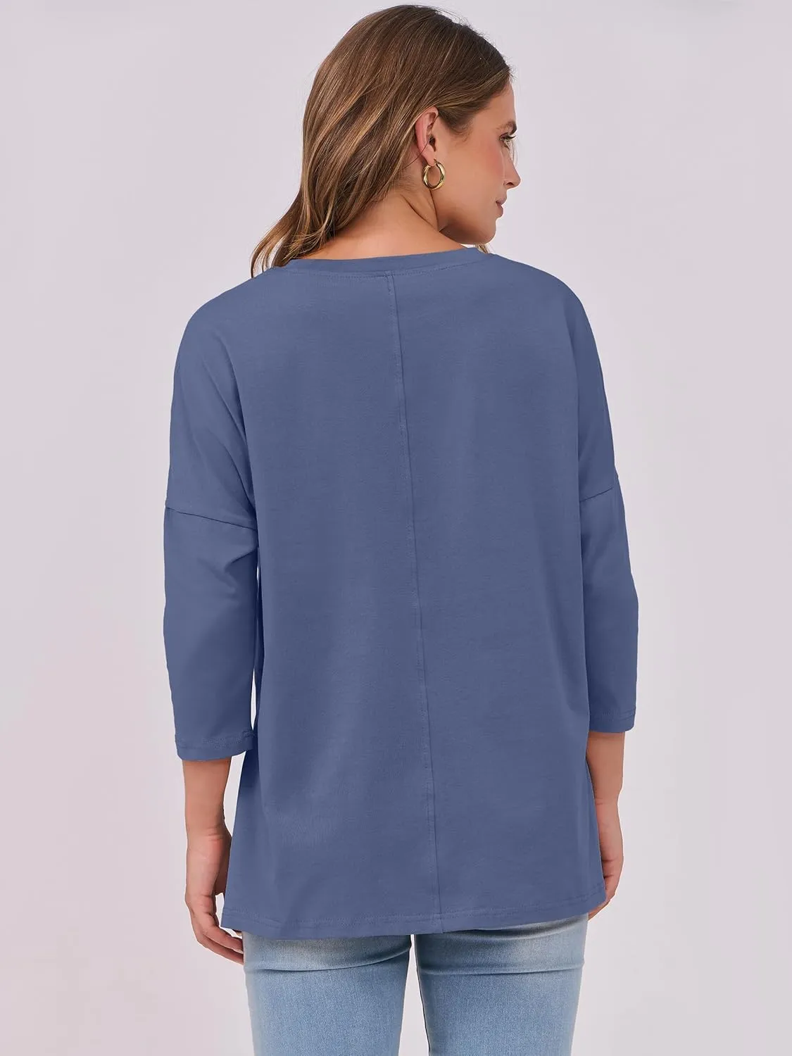 ANRABESS Womens 3/4 Length Sleeve Tops Loose Fit Tunic Shirts Oversized Spring Summer Casual Crew Neck Basic Boxy Tee
