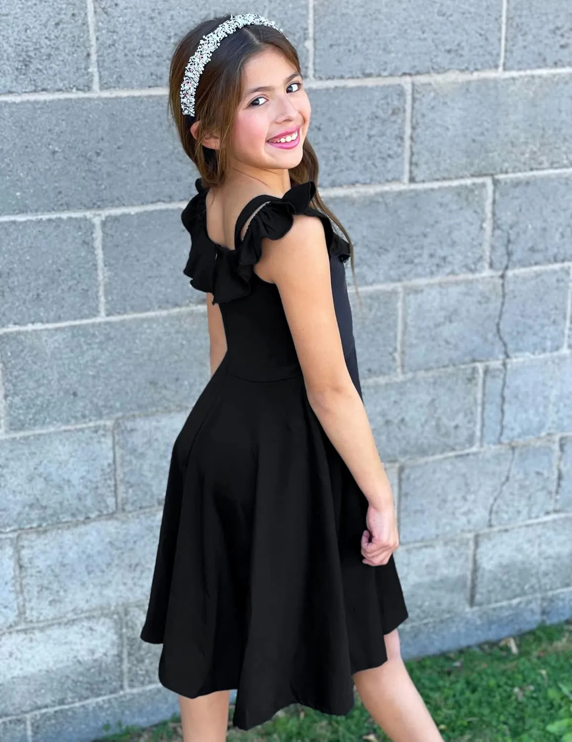 Arshiner Girls Summer Dress Off Shoulder Flutter Sleeve Midi Swing Cassual Formal Dresses with Pocket