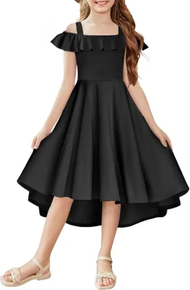 Arshiner Girls Summer Dress Off Shoulder Flutter Sleeve Midi Swing Cassual Formal Dresses with Pocket