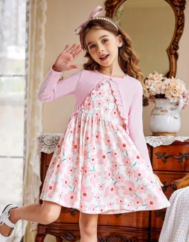 Arshiner Toddler Girl Floral Print Sundress Dress and Cardigan Sets