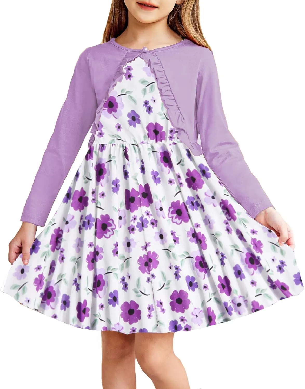 Arshiner Toddler Girl Floral Print Sundress Dress and Cardigan Sets