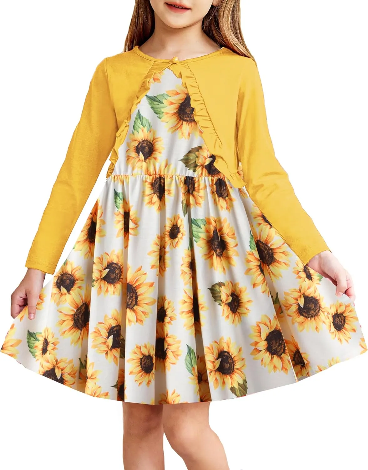 Arshiner Toddler Girl Floral Print Sundress Dress and Cardigan Sets