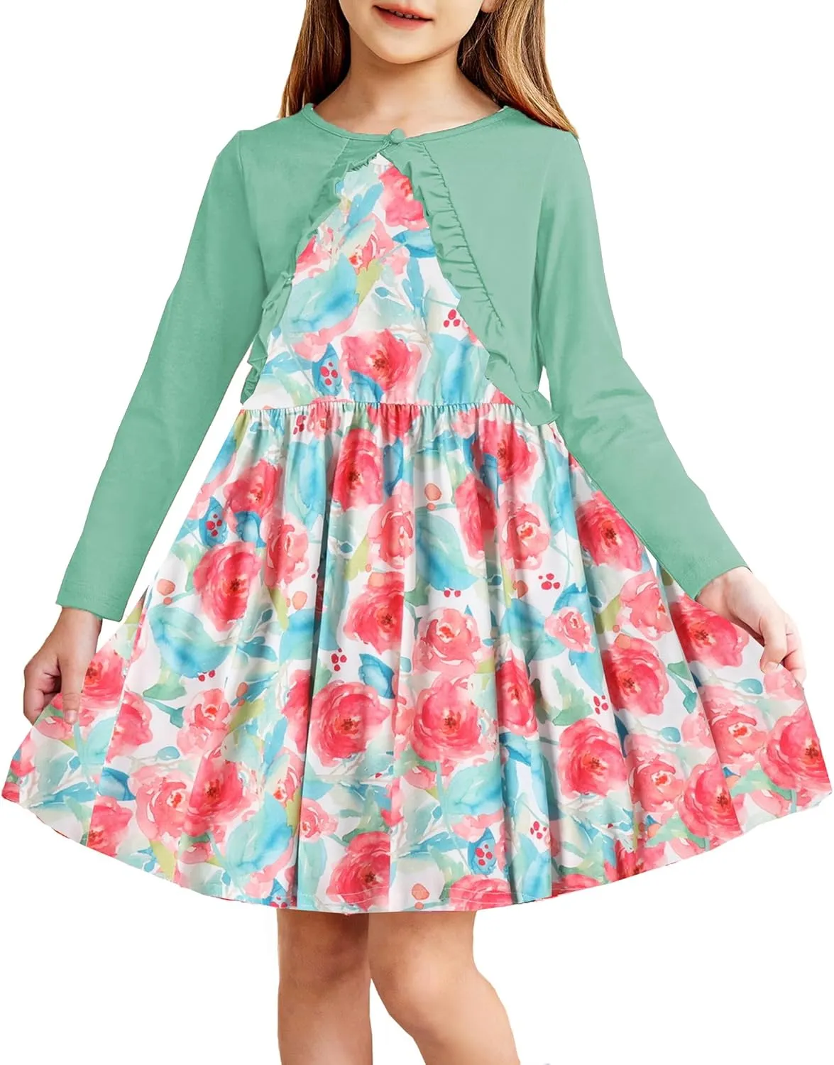 Arshiner Toddler Girl Floral Print Sundress Dress and Cardigan Sets