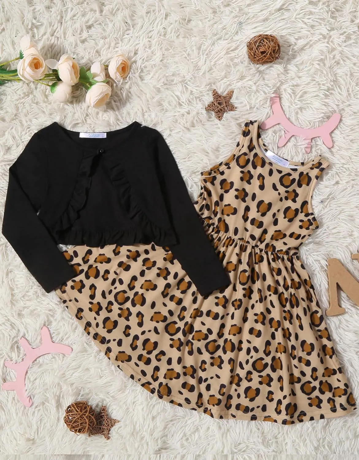 Arshiner Toddler Girl Floral Print Sundress Dress and Cardigan Sets