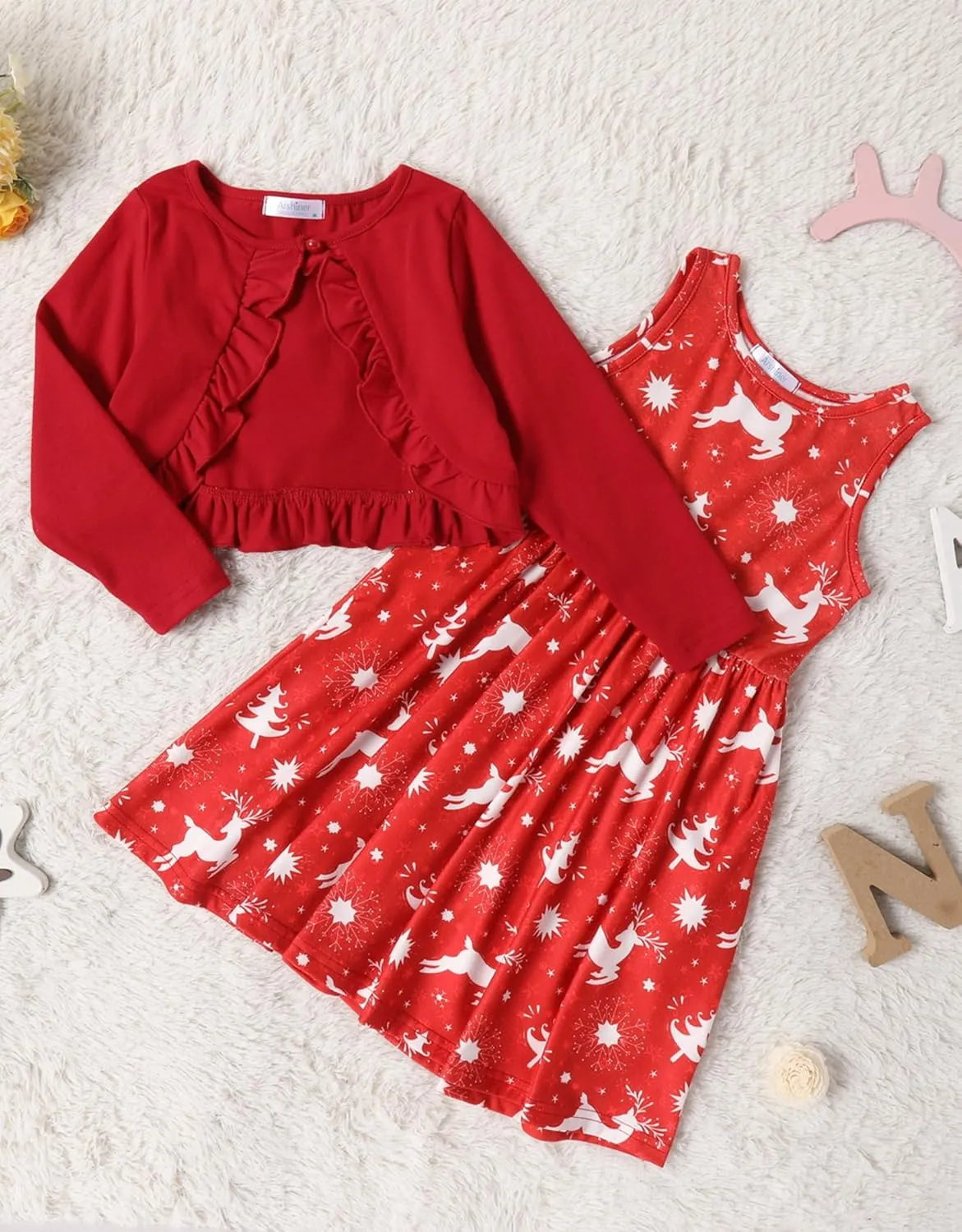 Arshiner Toddler Girl Floral Print Sundress Dress and Cardigan Sets