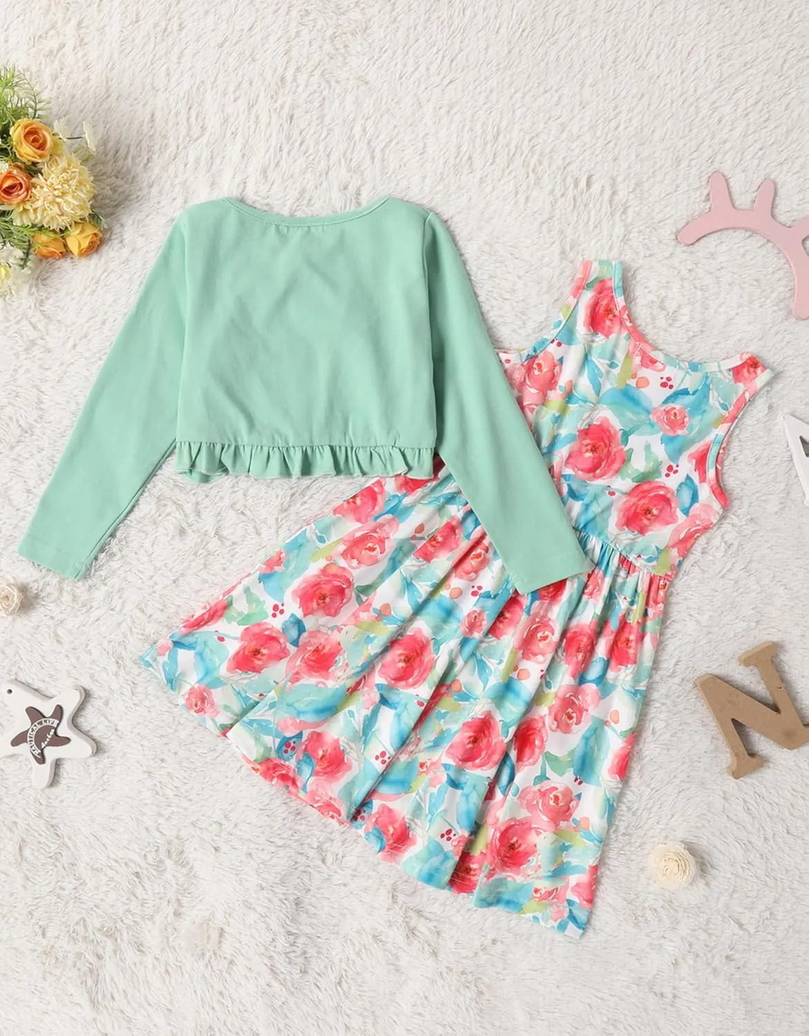 Arshiner Toddler Girl Floral Print Sundress Dress and Cardigan Sets