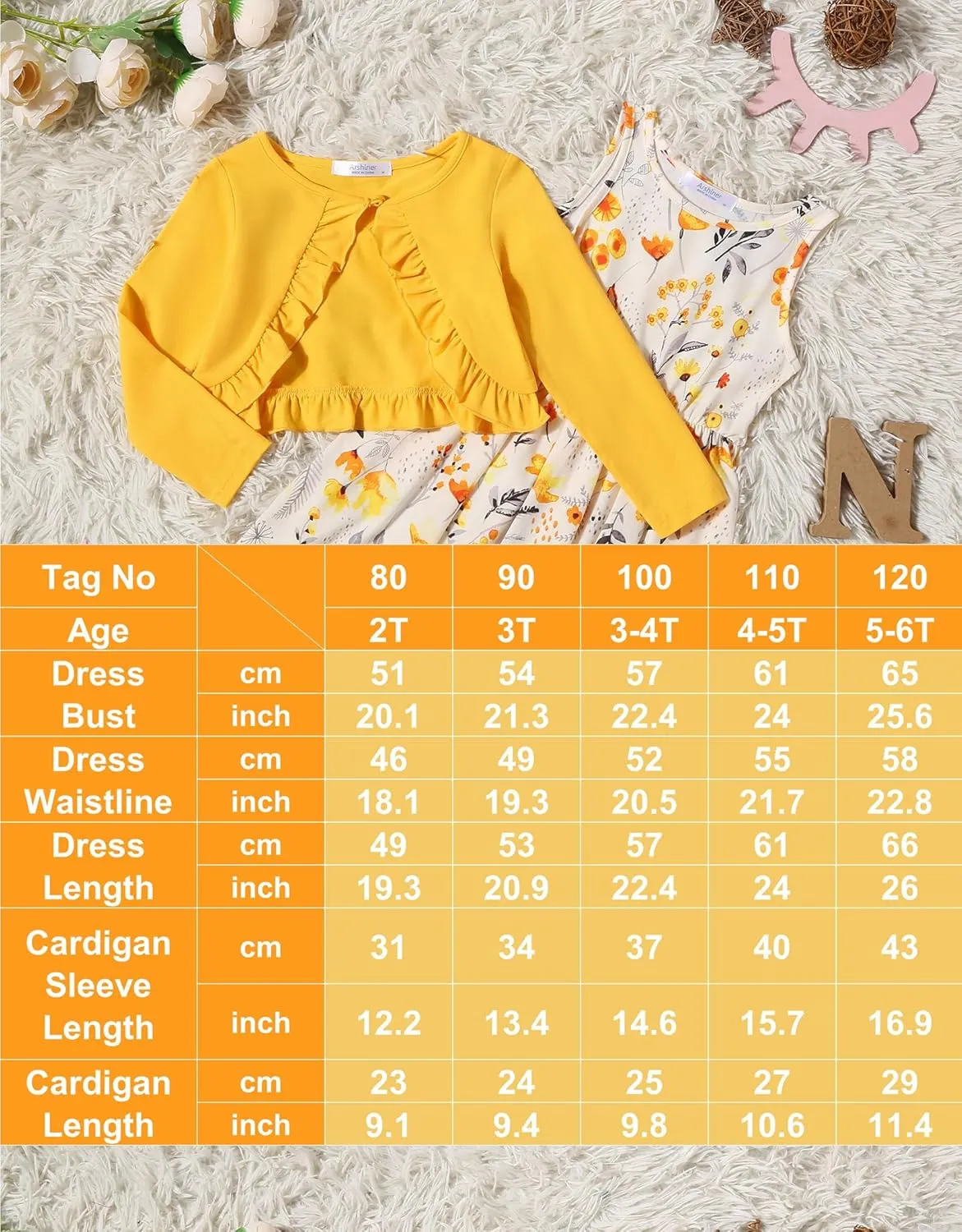 Arshiner Toddler Girl Floral Print Sundress Dress and Cardigan Sets