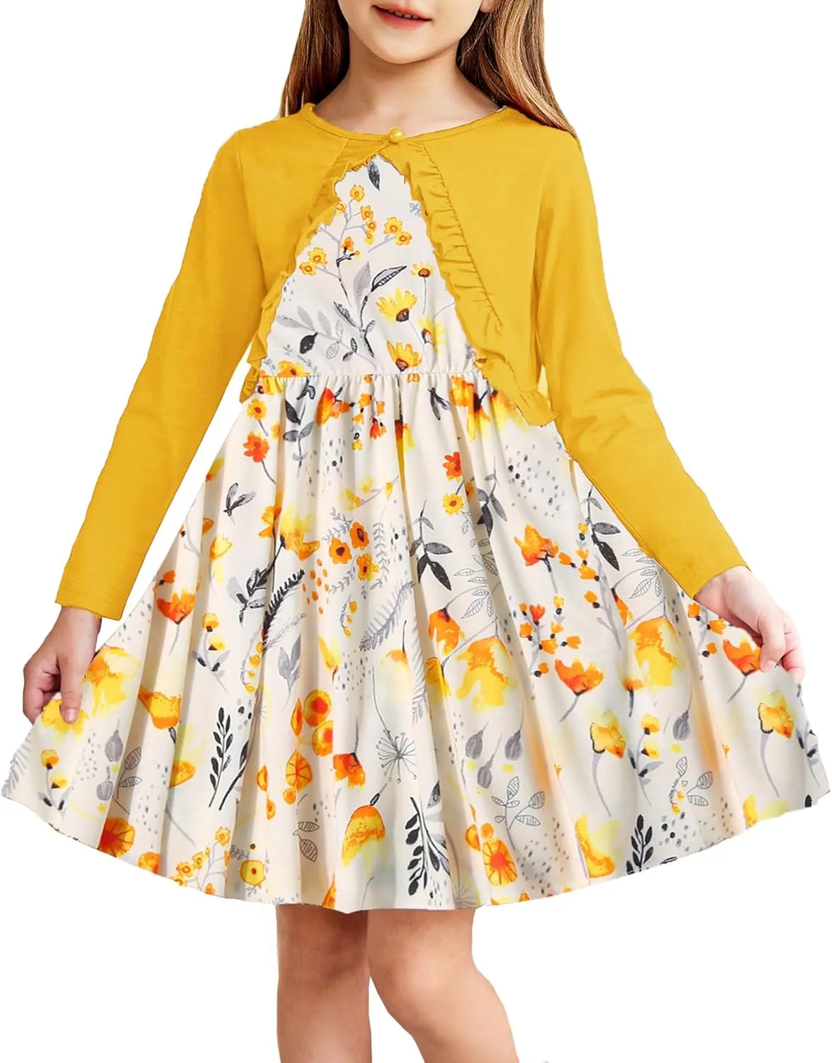 Arshiner Toddler Girl Floral Print Sundress Dress and Cardigan Sets