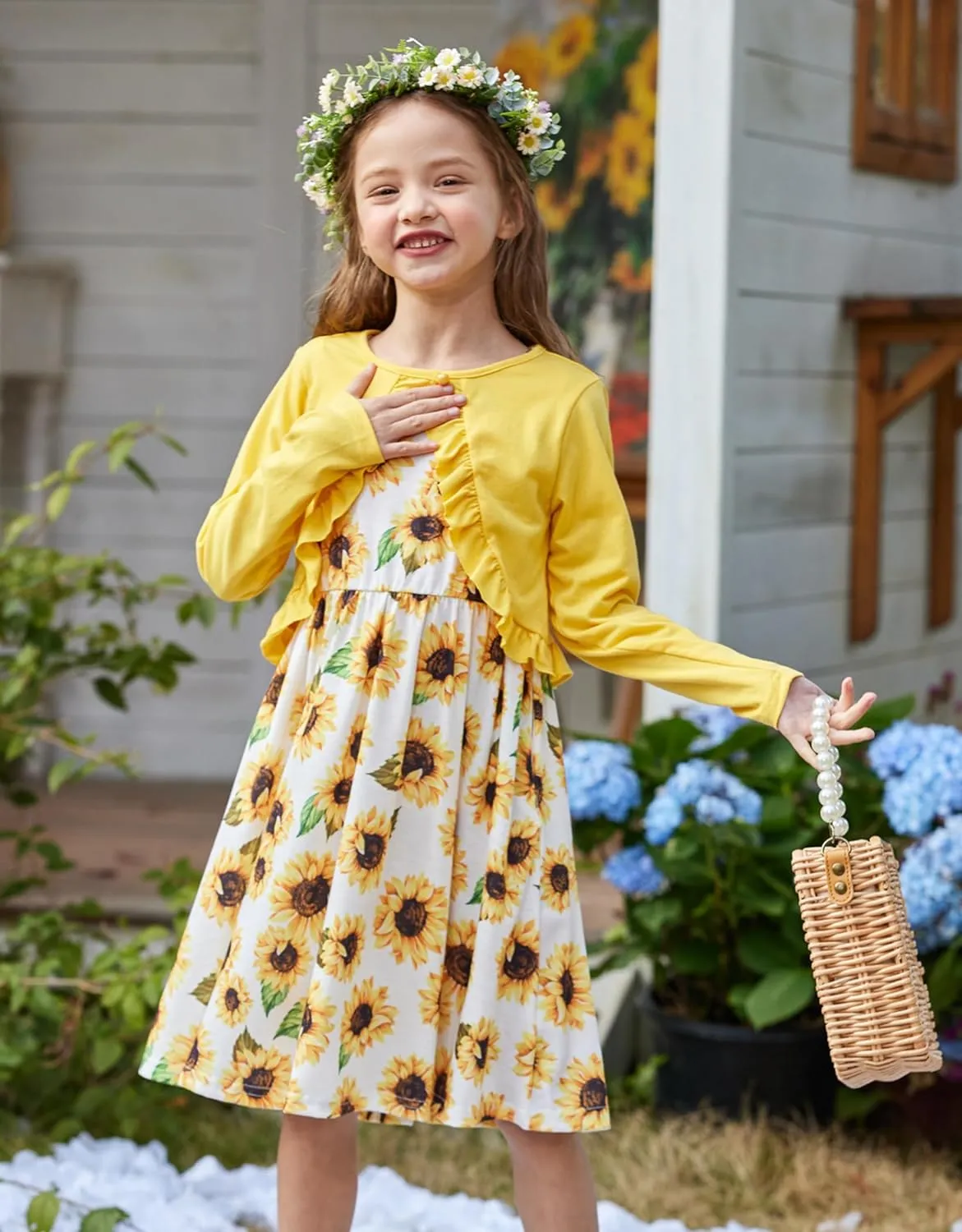 Arshiner Toddler Girl Floral Print Sundress Dress and Cardigan Sets