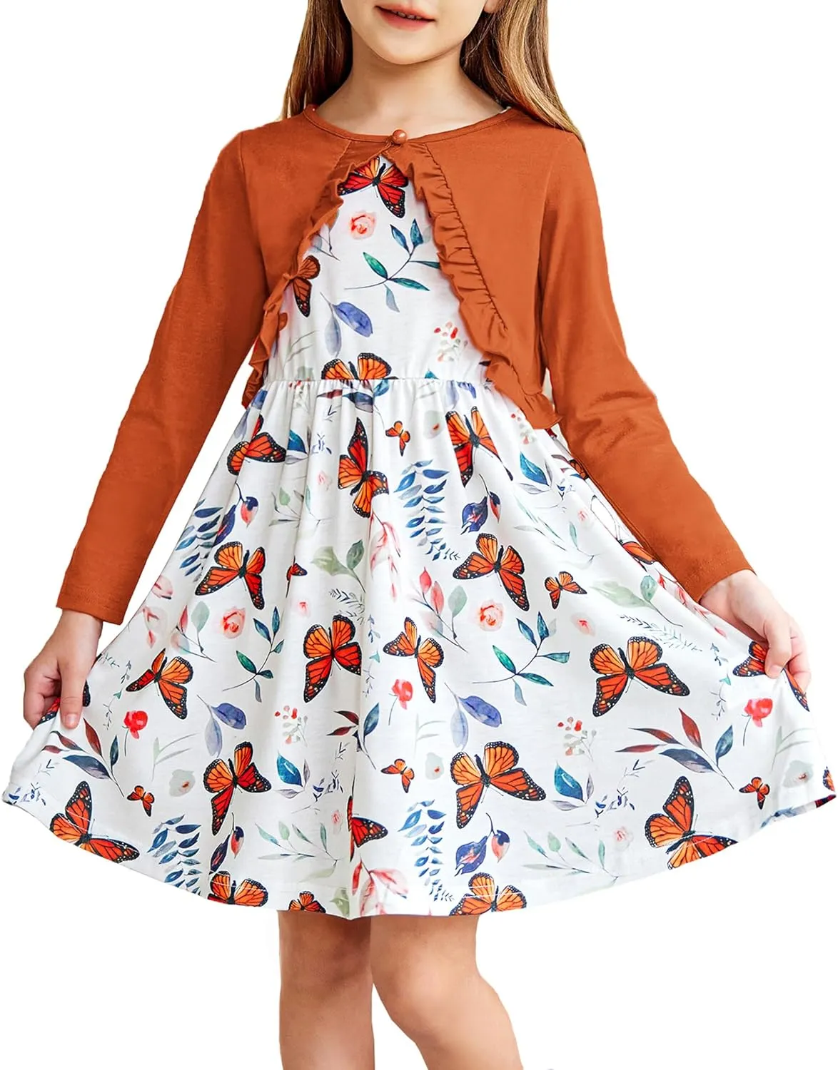 Arshiner Toddler Girl Floral Print Sundress Dress and Cardigan Sets