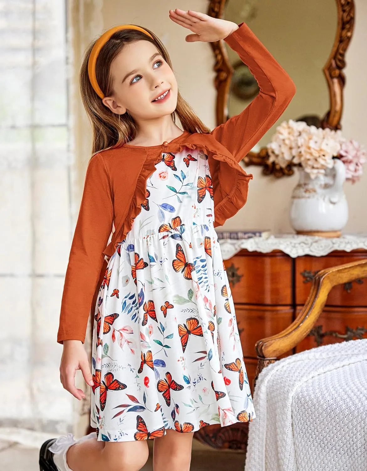 Arshiner Toddler Girl Floral Print Sundress Dress and Cardigan Sets