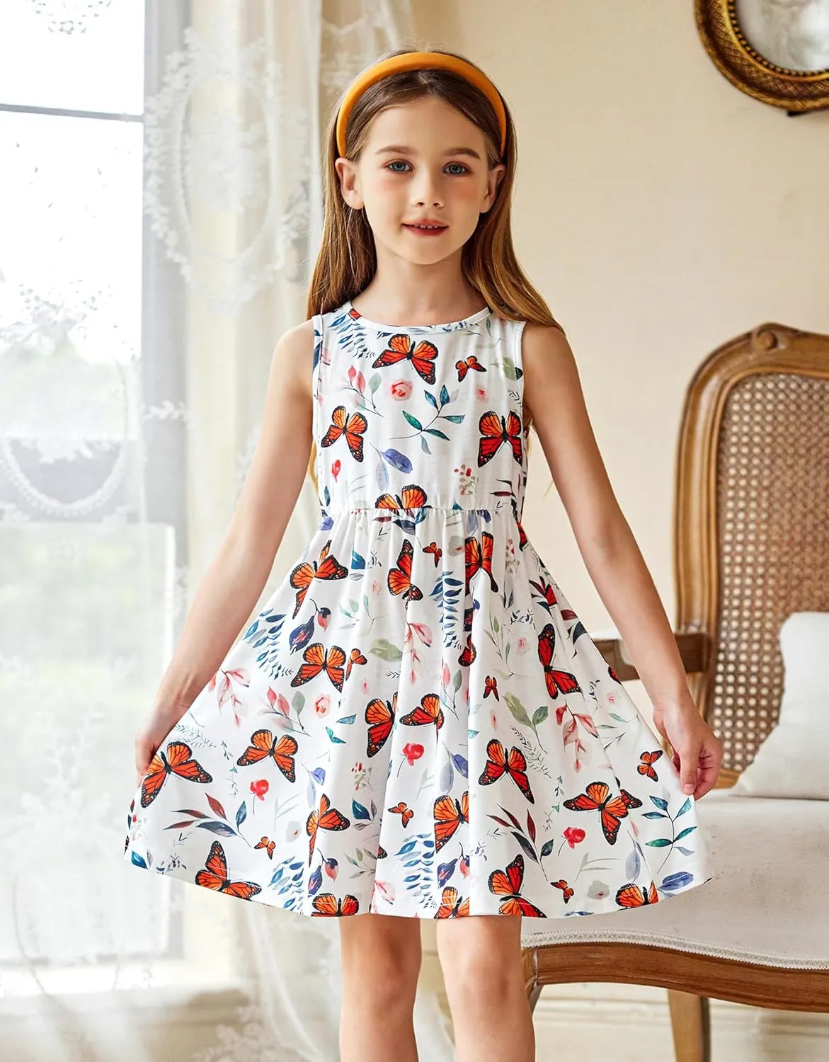 Arshiner Toddler Girl Floral Print Sundress Dress and Cardigan Sets