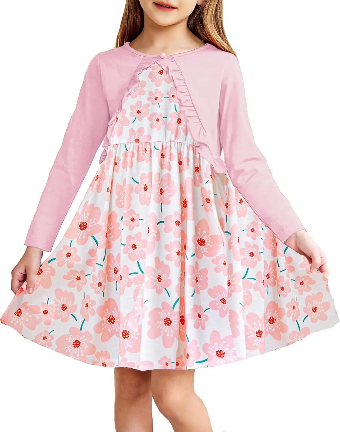 Arshiner Toddler Girl Floral Print Sundress Dress and Cardigan Sets