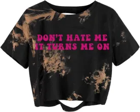 Avanova Women Los Angeles Graphic Distressed Oversized Crop Top Short Sleeve Ripped Boxy Loose Tee Shirt