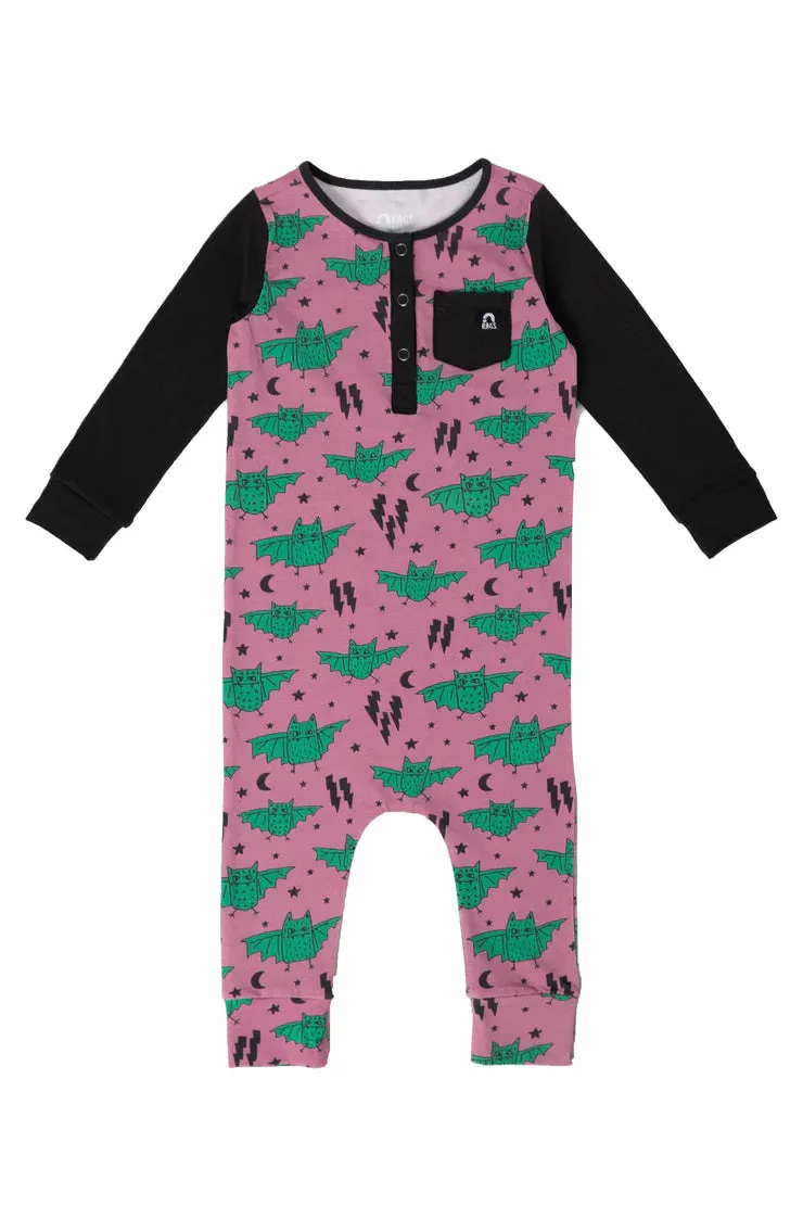 bats rags long sleeve pocket henley romper