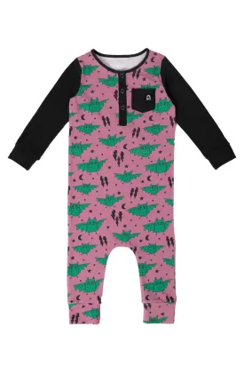 bats rags long sleeve pocket henley romper