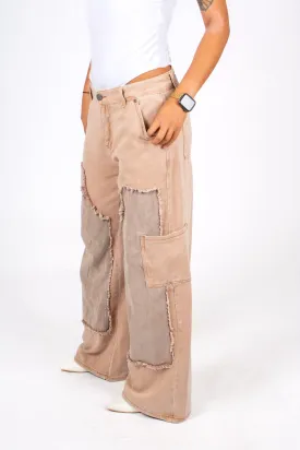 Beige Mid Rise Carpenter Wide Leg Jean