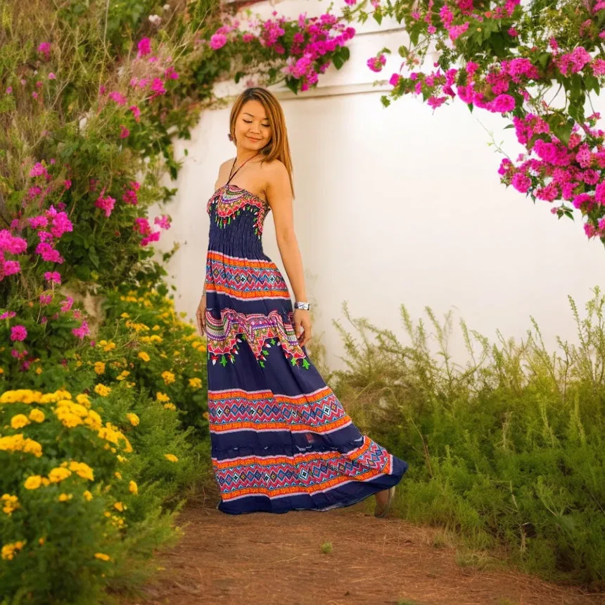 Black Orange Tiered SunDress Maxi Dress