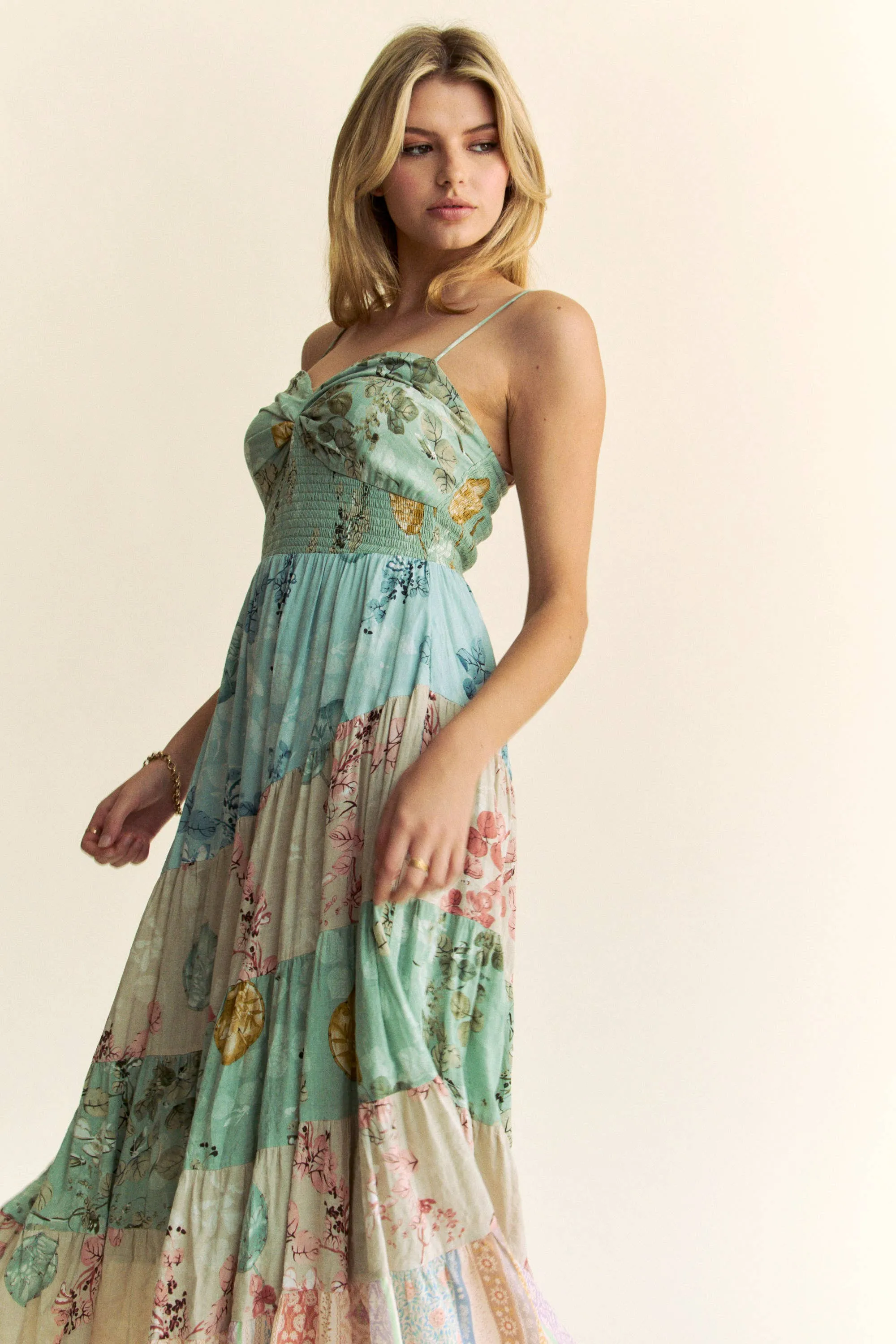 BOHO FLORAL MIX MATCHED TIERED MAXI DRESS