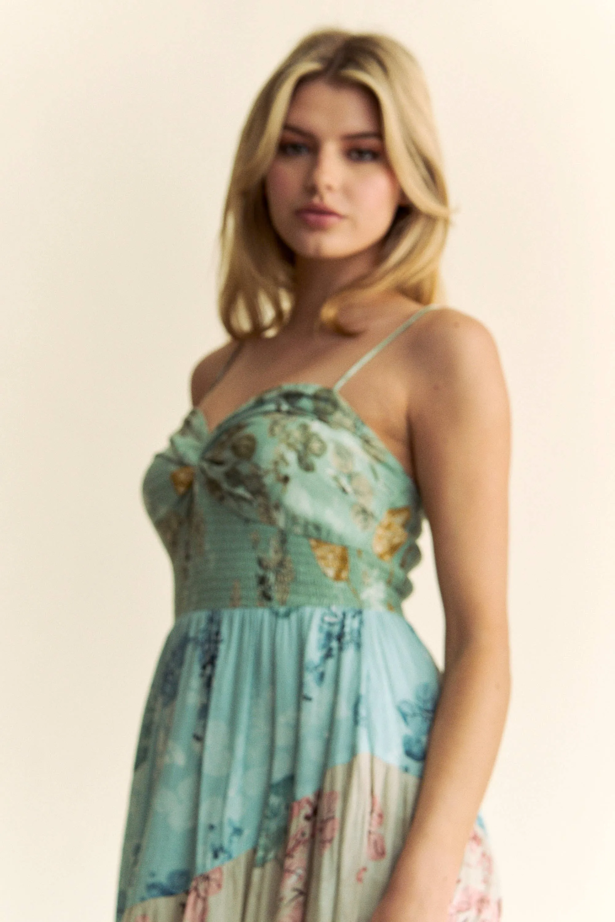 BOHO FLORAL MIX MATCHED TIERED MAXI DRESS