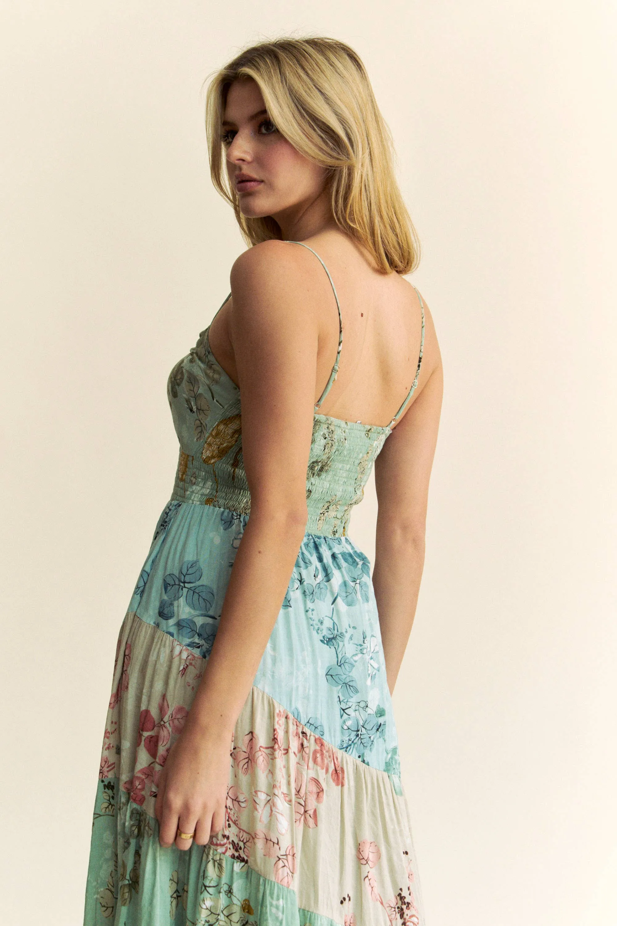 BOHO FLORAL MIX MATCHED TIERED MAXI DRESS