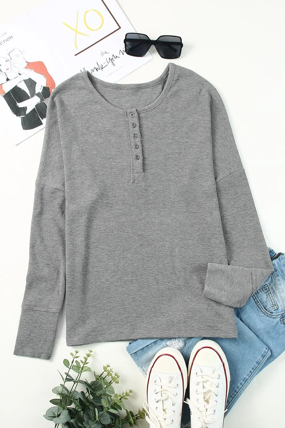 Button-Down Henley Top for Women
