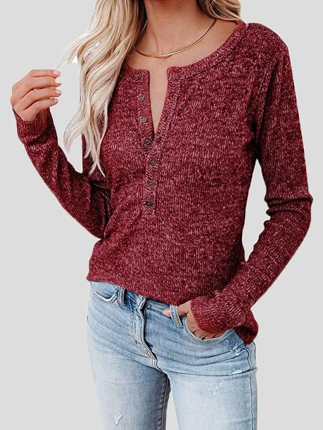 Button-Down Henley Top for Women