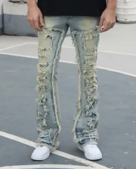 Casual Flared Jeans with Fringe Detailing