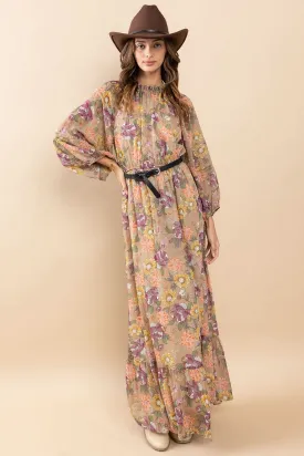 Chic Essence Mock Neck Long Sleeve Floral Maxi Dress
