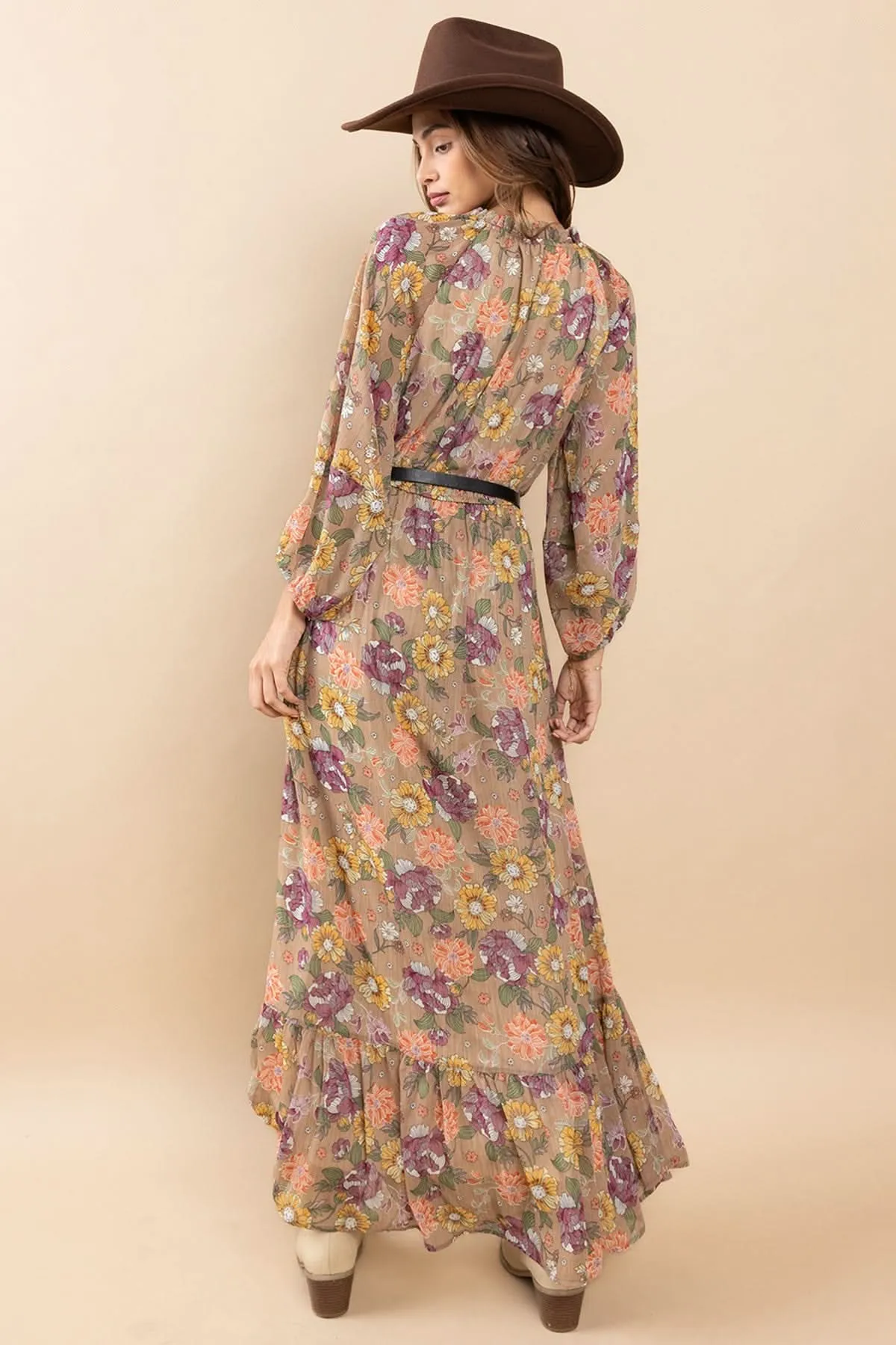 Chic Essence Mock Neck Long Sleeve Floral Maxi Dress