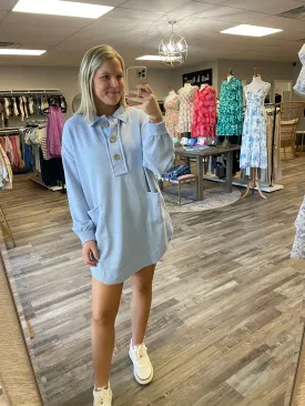Collared Sweatshirt Dress - Light Blue