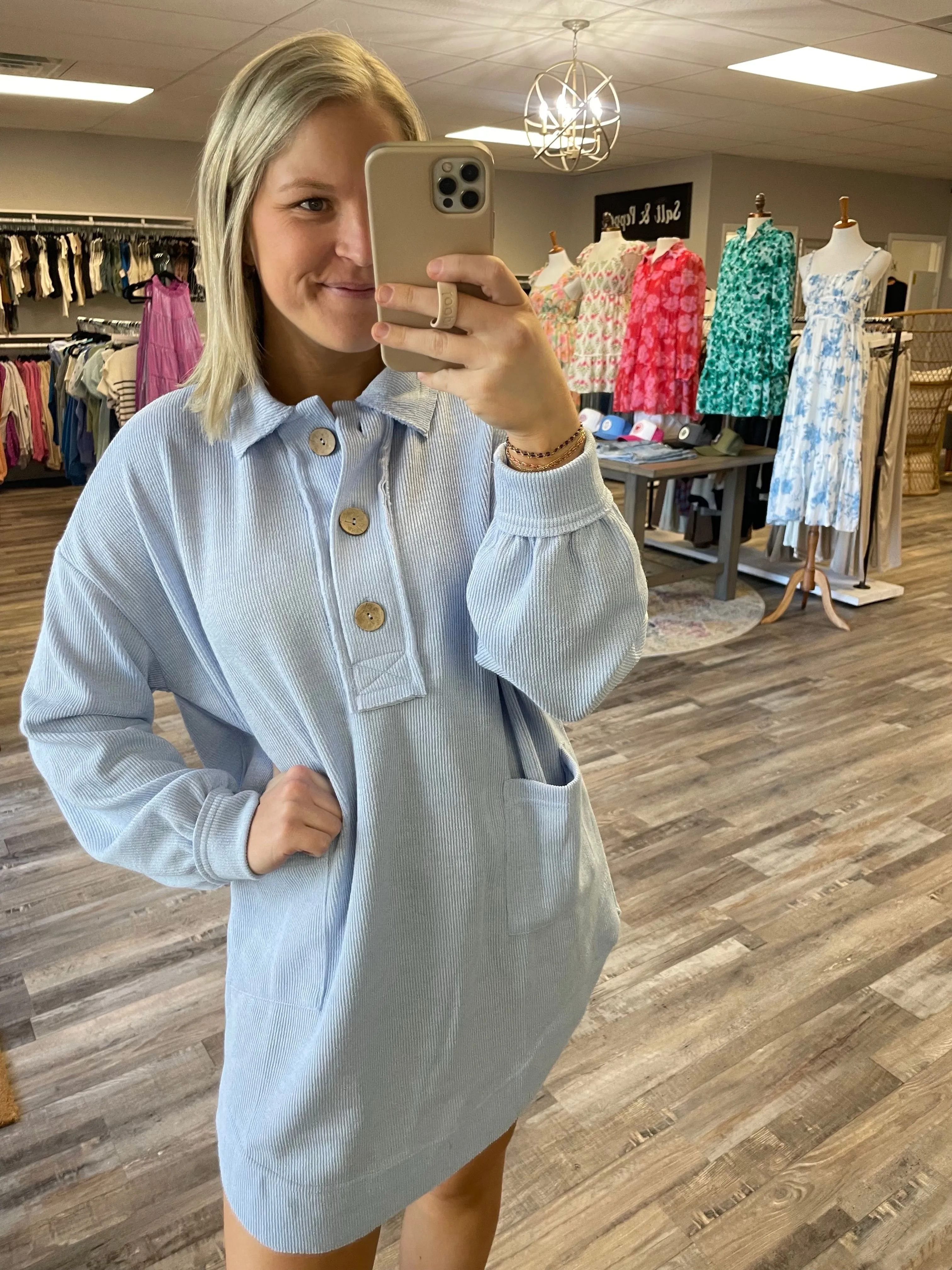 Collared Sweatshirt Dress - Light Blue