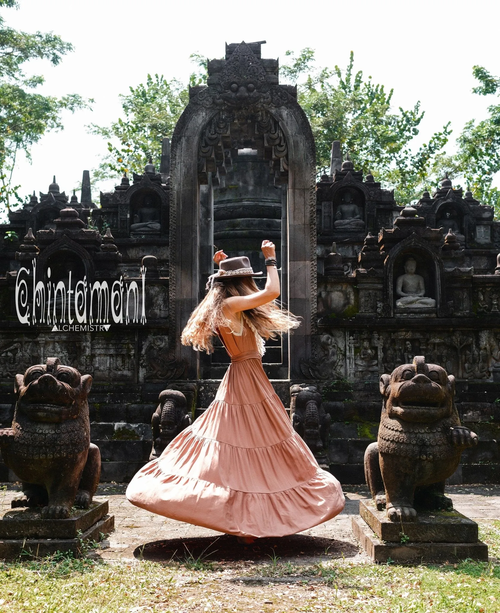 Cotton Maxi Tiered Dress with Fringes / Dusty Pink