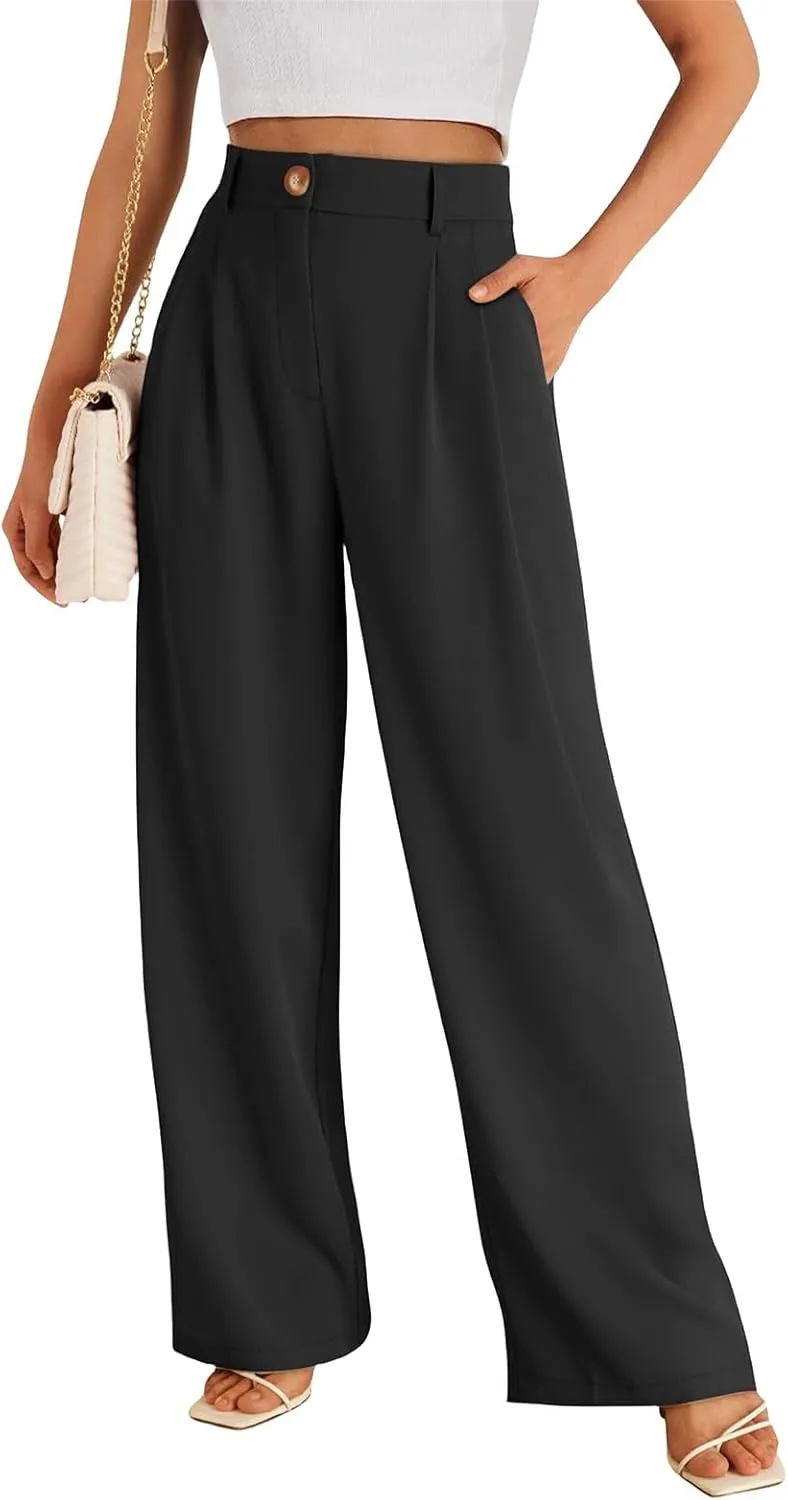 Dress Pants for Women,Women's Wide Leg Pants High Elastic Waisted Business Work Trousers Long Straight Suit Pants