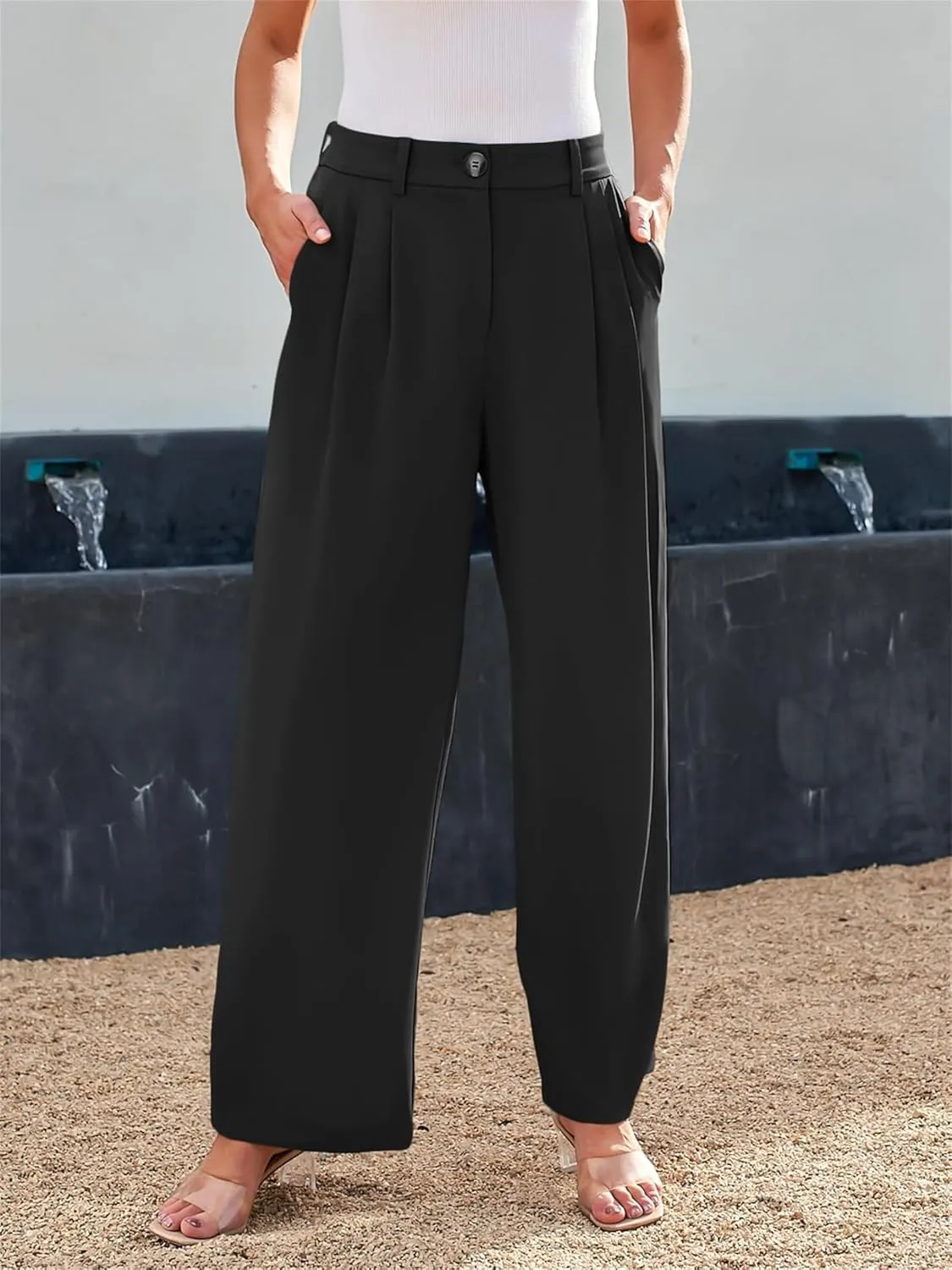 Dress Pants for Women,Women's Wide Leg Pants High Elastic Waisted Business Work Trousers Long Straight Suit Pants