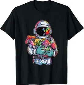 EDM DJ Festival Outfit Men & Women Trippy Astronaut Art EDM Mushroom Psychedelic Rave T-Shirt, Small, Black