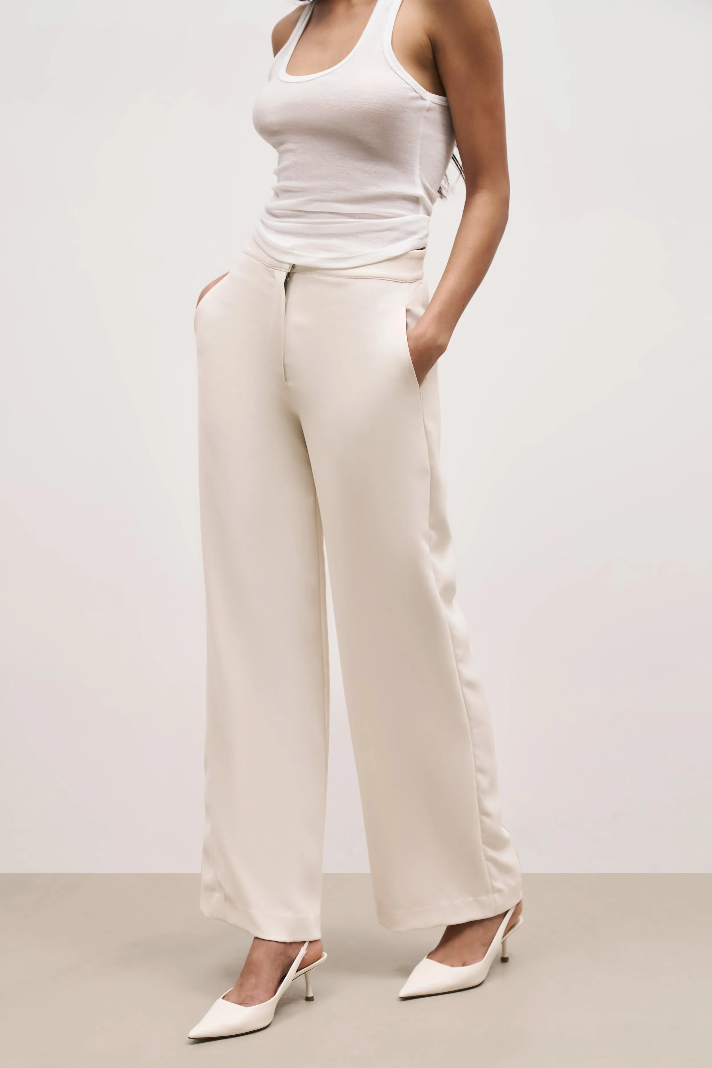 Effortless Wide Leg Trousers - Cream
