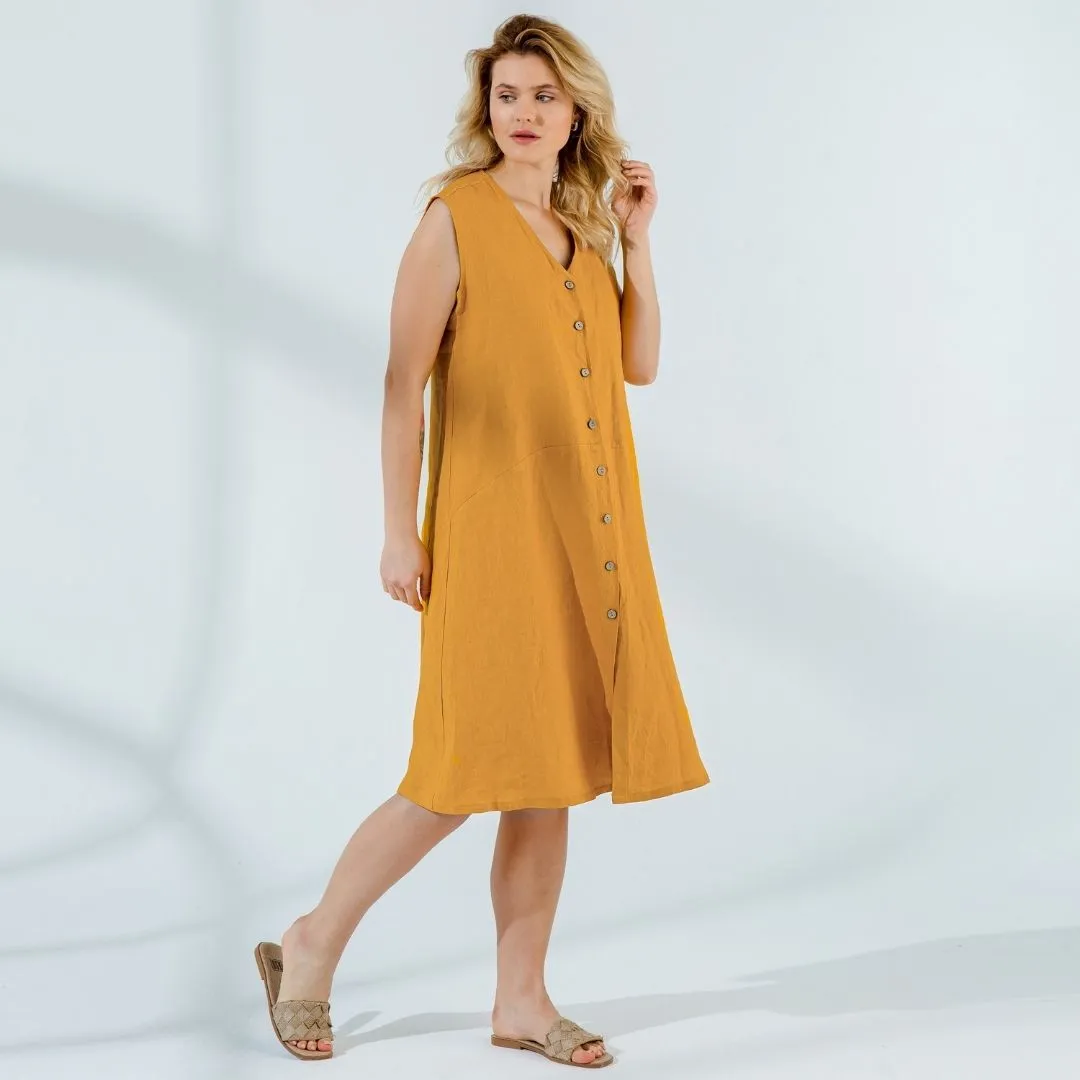 Elastic Back Linen Flax Dress