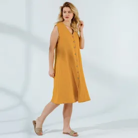 Elastic Back Linen Flax Dress