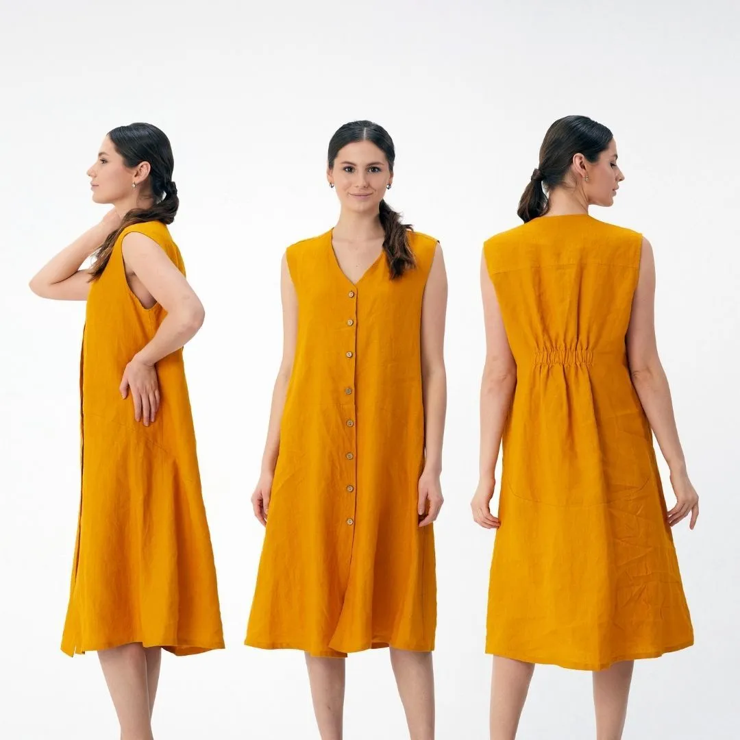 Elastic Back Linen Flax Dress