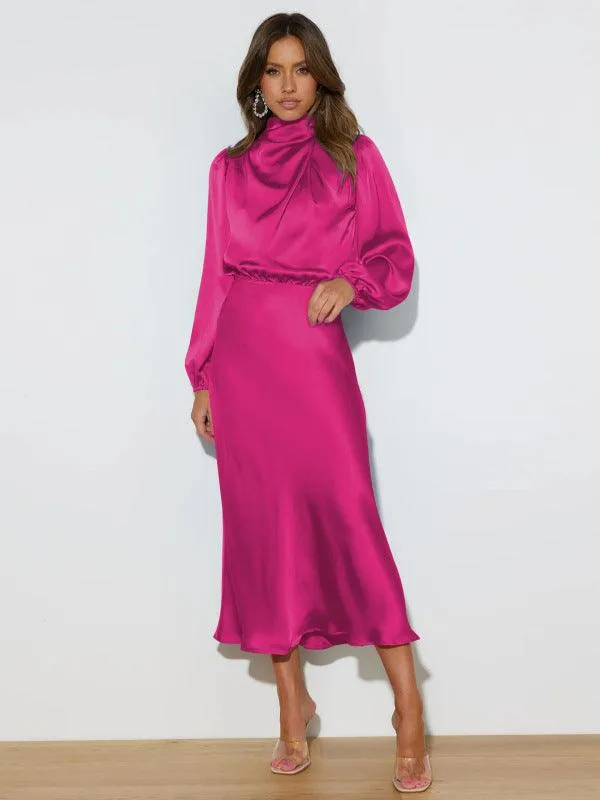 Elegant Dropped Sleeve Satin Midi Dress - A Must-Have for Every Fashionista